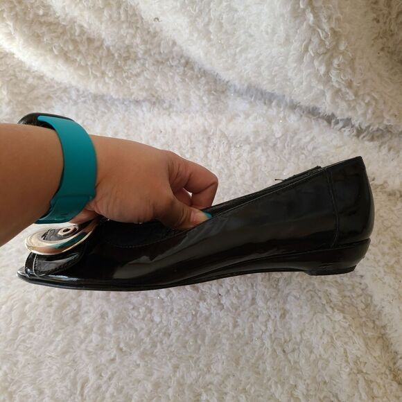 Stuart Weitzman Patent Peep-toe Buckle Flats - Picture 9 of 10